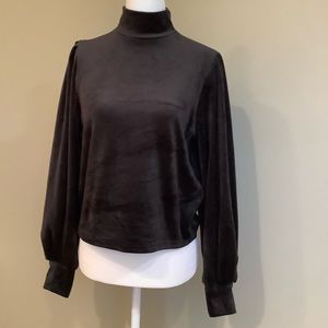 Express velvet velour long sleeve pleated shoulder top (size xs)